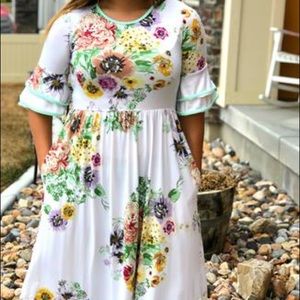 Midi floral double ruffle sleeve with Pockets